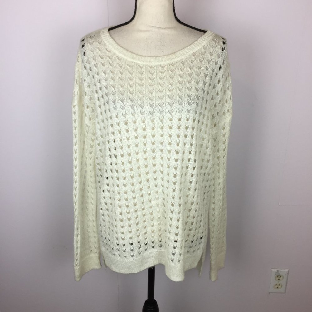 Trouve Sweater Size M Ivory Open Knit Relaxed Fit Oversized Linen Blend
